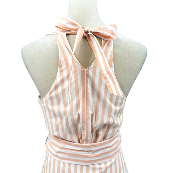 Cremieux Peach & White Stripe 100% Cotton Sleeveless Fit & Flare Midi Dress - Picture 7 of 13